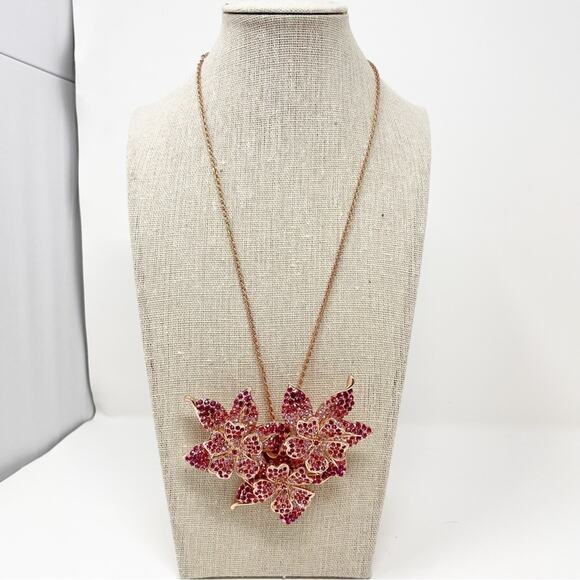 JTV Jewelry - JTV Rose Pink Crystal Flower Brooch Pendant Chain Necklace